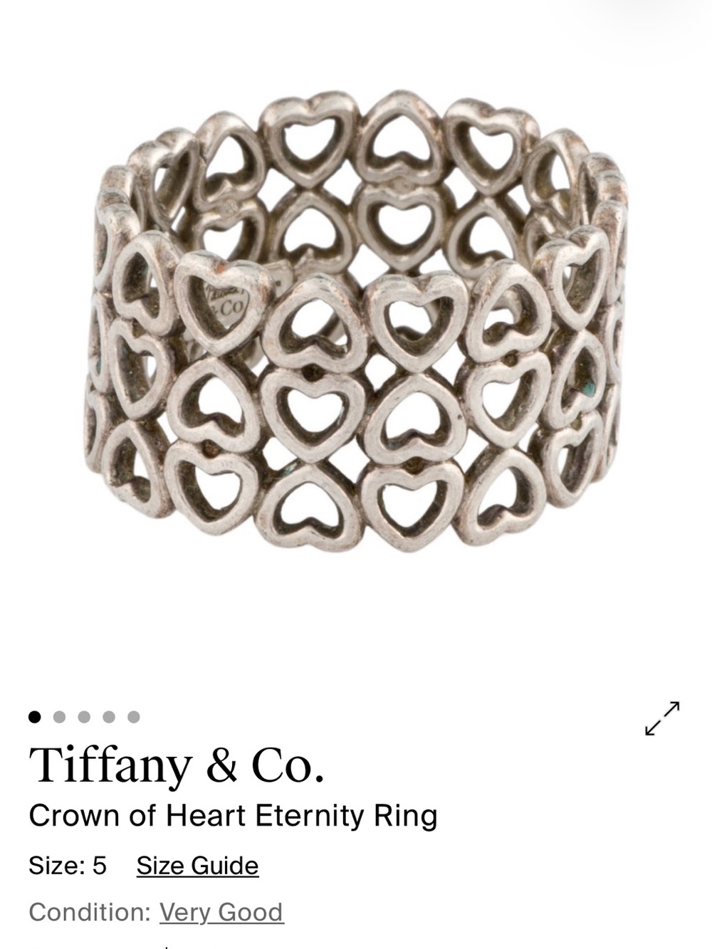 Tiffany & Co. Silver Crown of Hearts Openwork Ring w/ Pouch